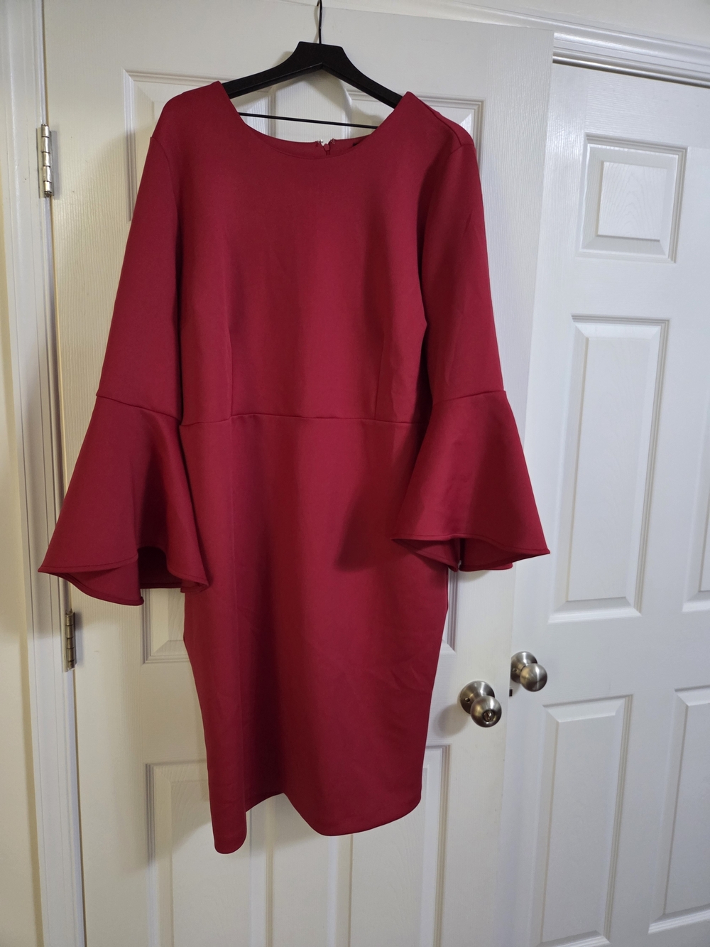 Eloquii Red Midi DressesFlare Sleeve Scuba Dress